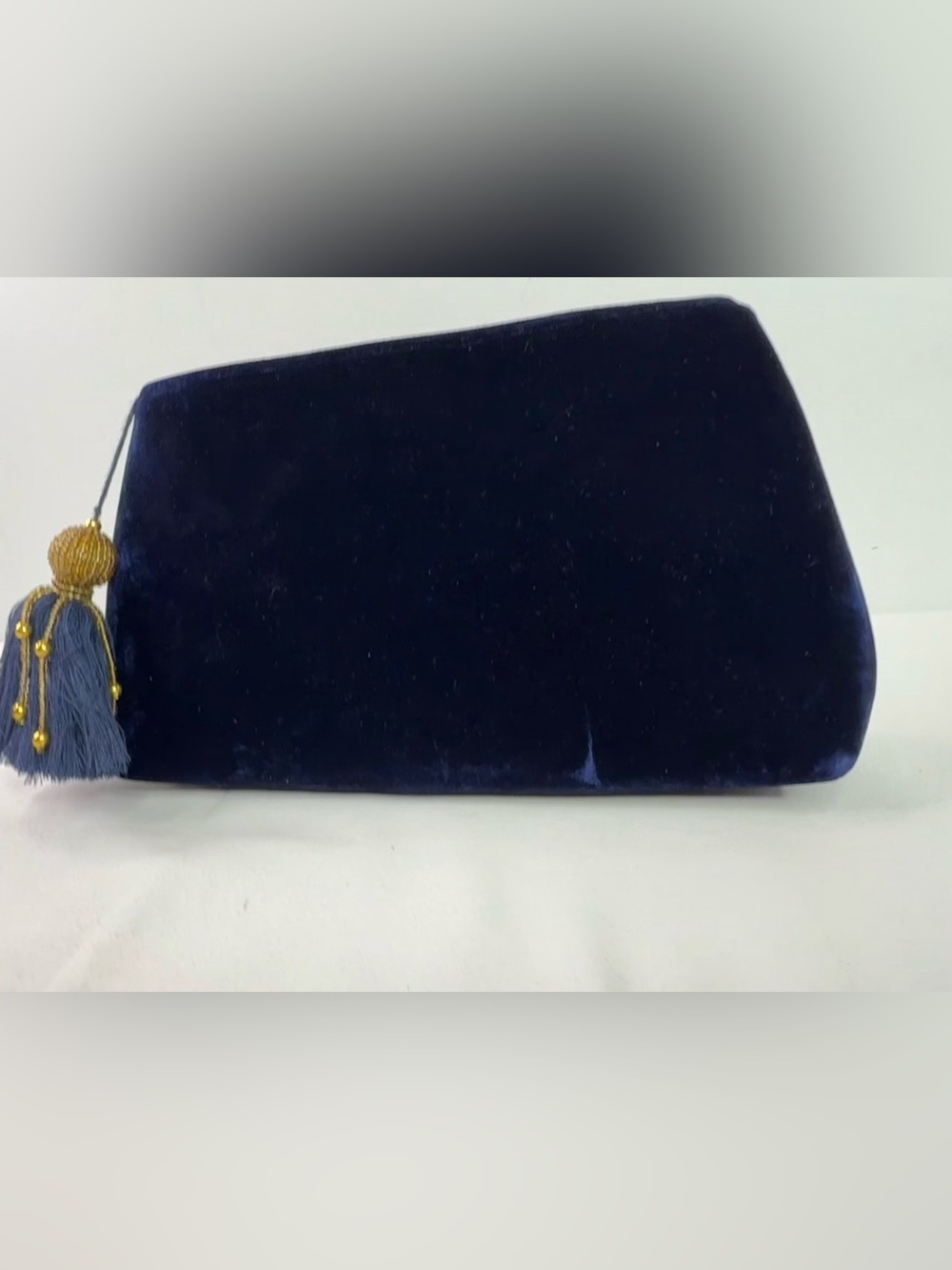 Shiraleah Larissa Silk Infused Velvet Zip Pouch Deep Royal Blue Gold Trim Tassel
